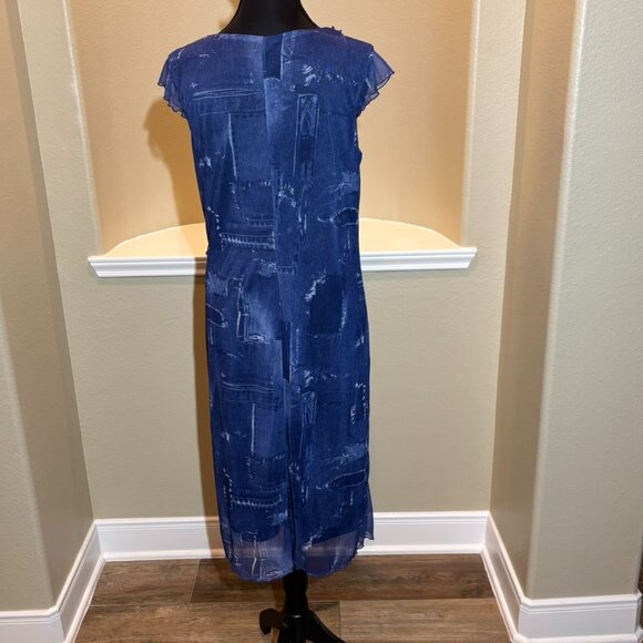 💙 AGB Asymmetrical Boho Blue V-Neck Shear Ruffle Dress Size 12 - Picture 3 of 15